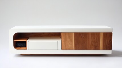 Modern White And Wood Media Console Cabinet Design