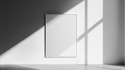Fototapeta premium Blank poster mockup in minimalist room with sunlight.