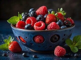 Fresh Berries Bowl  Raspberries  Blueberries  Strawberries