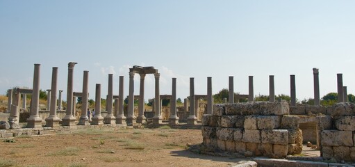 The agora with columns in the ancient city of Perge Ruins in Turkey