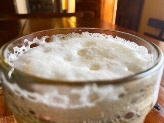 beer foam in a glass