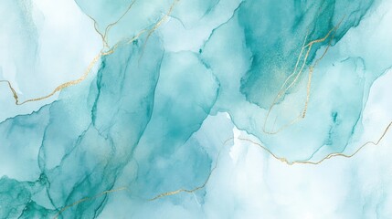 Fototapeta premium Teal and gold abstract watercolor background.