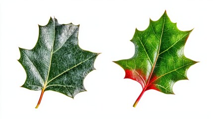 Fototapeta premium Comparison of two maple leaves: varied colors and textures in autumn