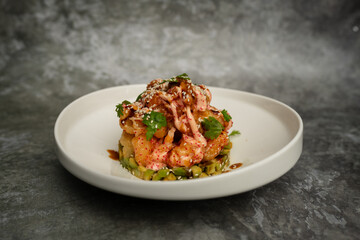 Tempura tiger prawns with tartar and avocado