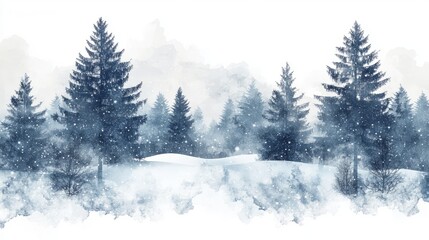 Fototapeta premium lighted isolated christmas tree in idyllic white snowy landscape, greeting card banner concept with copy space for december holiday season, christmas background