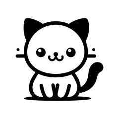 a black and white drawing of a cat with a black tail and a white background silhouette art style outline vector