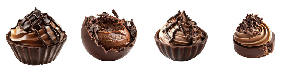 Obraz premium Mousse in Chocolate Shell – A Decadent Mousse Encased in a Rich Chocolate Shell, Offering a Delightful Surprise Isolated on Clear White Background Highly Detailed 