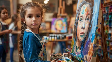 Obraz premium Children are happily creating colorful paintings in art class, fostering joy, learning, and creativity