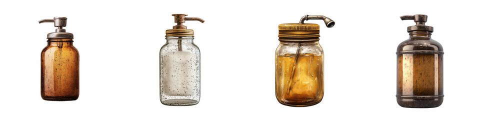 Mason Jar Soap Dispenser &ndash; A Mason Jar Converted into a Soap Dispenser for a Rustic Touch Isolated on Clear White Background Highly Detailed