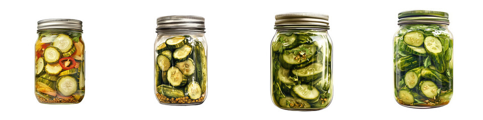 Mason Jar Filled with Pickles &ndash; A Mason Jar Packed with Homemade Pickles, Ready to Eat Isolated on Clear White Background Highly Detailed 
