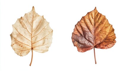 Fototapeta premium Natural contrast: white and brown autumn leaves on plain background