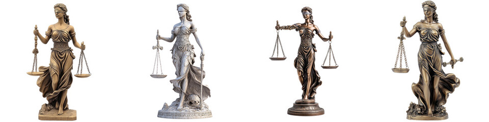 Obraz premium Legal Scales Statue – A Decorative Statue Representing the Scales of Justice, Symbolizing Equity Isolated on Clear White Background Highly Detailed 