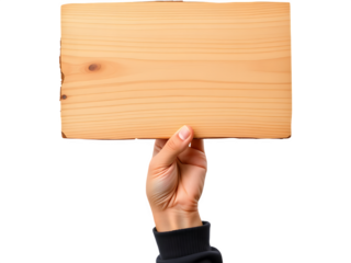 Hand holding a blank wooden sign. Perfect for your message!