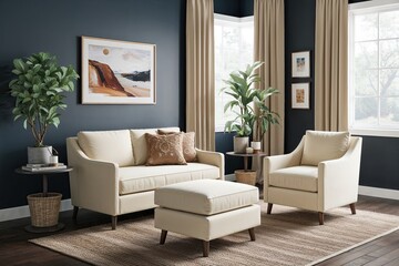 Cream Accent Chairs and Daybed in a Modern, Cozy 3D Rendered Interior
