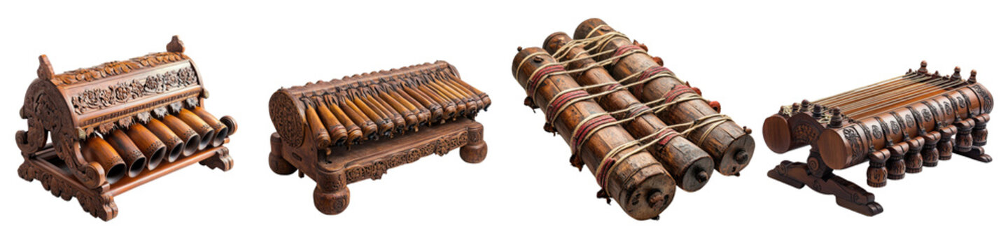 Indigenous Musical Instrument (Kulintang) &ndash; A Traditional Gamelan Instrument Used in Mindanaoan Music and Celebrations Isolated on Clear White Background Highly Detailed 
