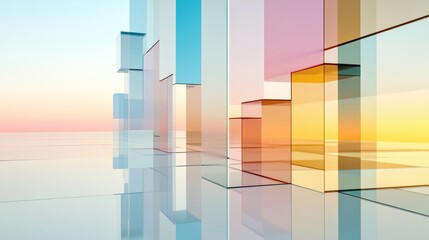 Fototapeta premium 3D Rendered Minimalist Futuristic Glass Architecture with Gradient Lighting