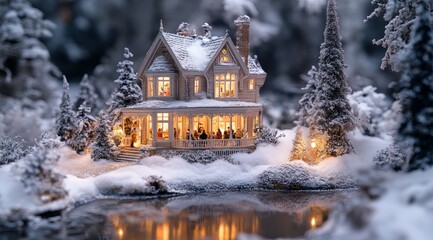 Naklejka premium A miniature house model with lights