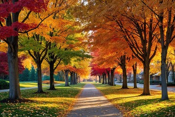 Vibrant Autumn Foliage with Colorful Trees and Golden Leaves for Landscape Design