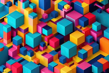 Vibrant 3D Geometric Pattern with Colorful Cubes and Dynamic Shapes