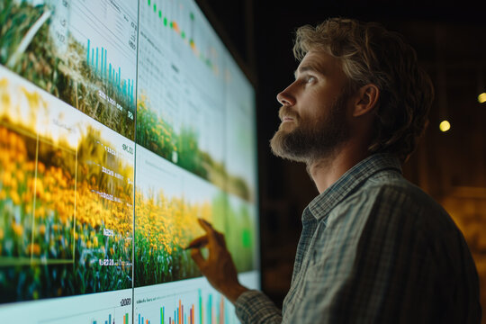 Farmer using big data analytics to enhance agricultural productivity