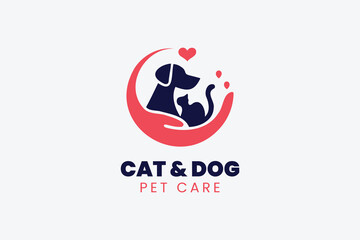 Pet care logo design featuring a dog and cat in a playful and affectionate pose