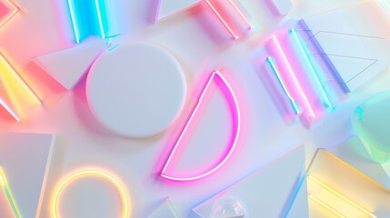 Abstract neon shapes on a neutral backdrop, Centralized white space framing the text
