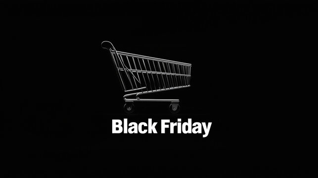 "Black Friday" in classic, serif white font in the bottom-right corner with a faint shopping cart icon, Black Friday