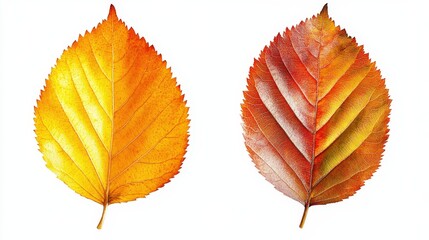 Fototapeta premium Vibrant autumn leaves in detailed close-up against a white background