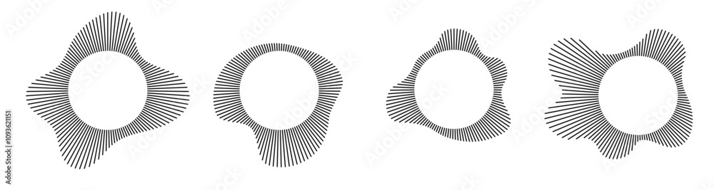 Poster Music sound waves circles set. Equalizers vector icon design set. Music symbol. Circular audio radial spectrum lines	