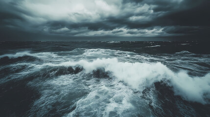 Fototapeta premium Storm over the sea. Stormy Ocean Tempest. Illustration