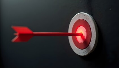 a bullseye target with a bright red arrow piercing the center, isolated on black background create with ai