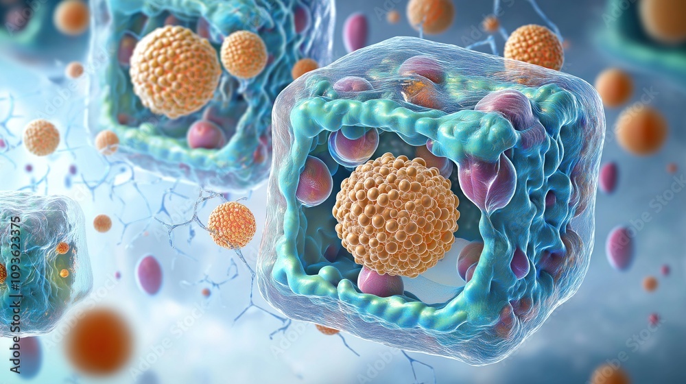Poster detailed illustration of cell membrane model. ai-generated image shows complex cellular structure wi