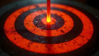 a vivid target with concentric rings, showcasing a sleek silver arrow perfectly lodged in the center, set against an background create with ai