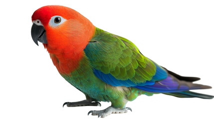 Fototapeta premium A colorful parrot with bright red, green, and blue feathers isolated on a transparent background, PNG