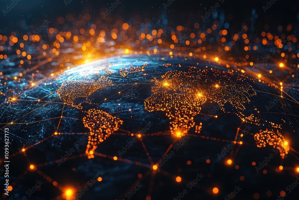 Poster A 3D Rendering of the Earth with a Digital Network Overlay