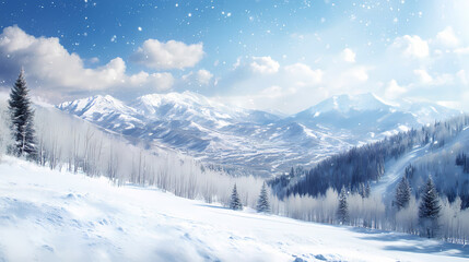 Obraz premium Deer valley utah creative copy space concept. Snowy Mountain Vista. Illustration