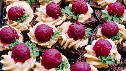 Beetroot and Hummus Canapes with Parsley
