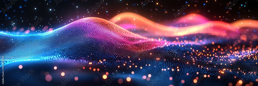 Aufkleber abstract wavy background with glowing lights and particles