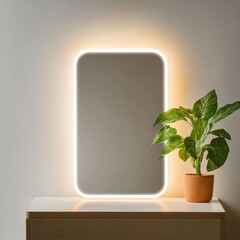 Soft LED lighting framing a vanity mirror, ideal for makeup or grooming
