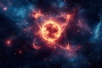 Obraz premium Glowing Star with Rings in a Starry Night Sky