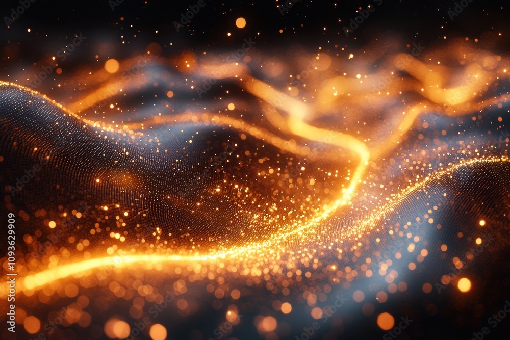Poster abstract golden glitter pattern with blurred lights