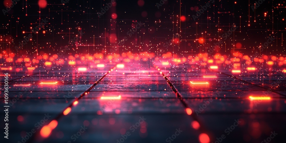 Aufkleber Abstract red lights with a futuristic grid on a dark background