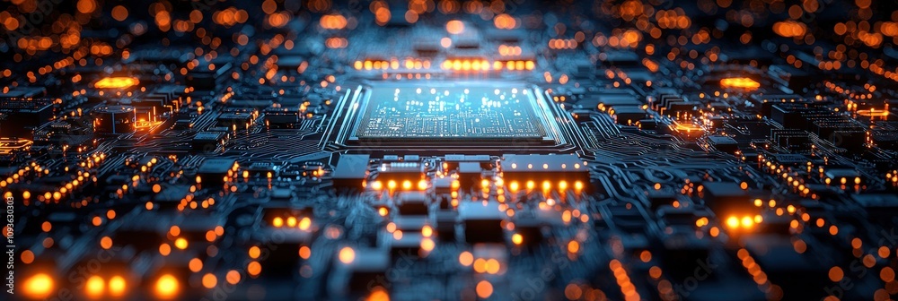 Aufkleber close-up of a circuit board with a glowing chip