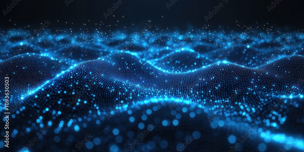 Aufkleber abstract wavy pattern of glowing blue dots and particles