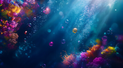 Vibrant Coral Reef, Underwater Bubbles, Abstract Ocean, Colorful Fantasy, Digital Art