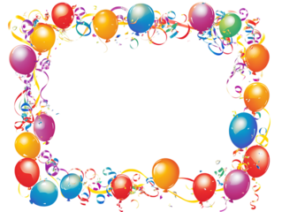 Festive border of balloons and confetti