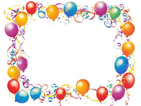 Festive border of balloons and confetti