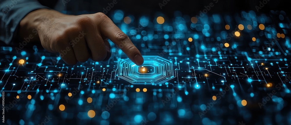 Aufkleber hand interacting with a glowing circuit board
