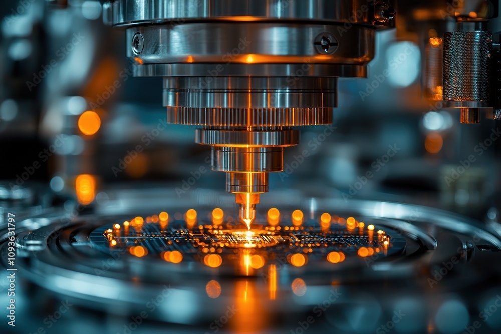 Aufkleber precision machine tool over a circuit board