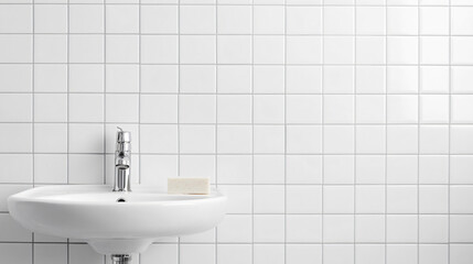 Bar of white soap is displayed on a sink in a modern bathroom, promoting cleanliness and good hygiene